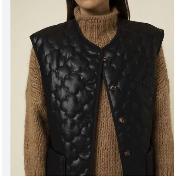 NWT Anthropologie FRNCH x Gisette Faux Leather Quilted Vest Size OS retail $150 - Picture 5 of 14
